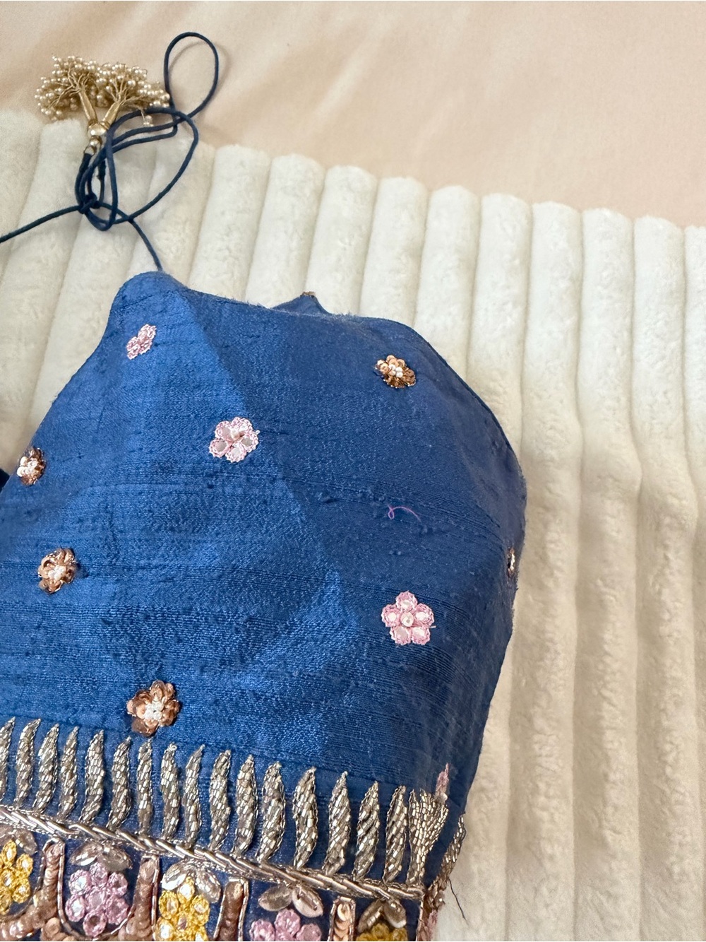 Chamee & Palak Embroidered Jewled Navy Floral Halter Camisole - Picture 7 of 12